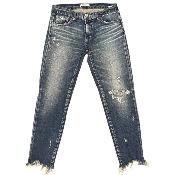 Moussy Vintage Skinny Denim Jeans Howa Cropped Destroyed Raw Hem Mid Rise - Picture 5 of 14